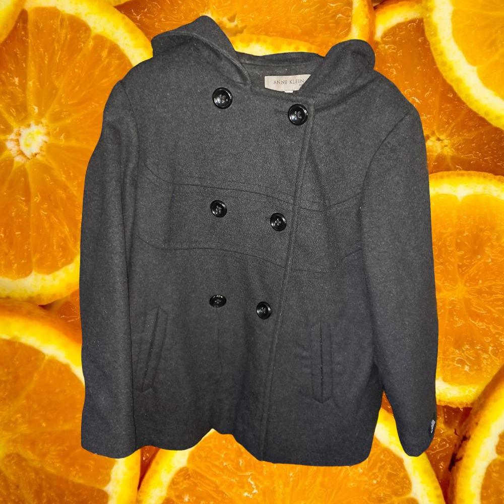 Anne Klein Gray Wool Blend Hooded Pea Coat Size 1X